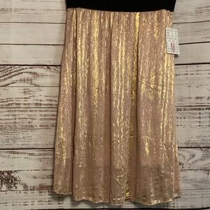 LuLaRoe Pink and Gold Shimmer Midi Skirt